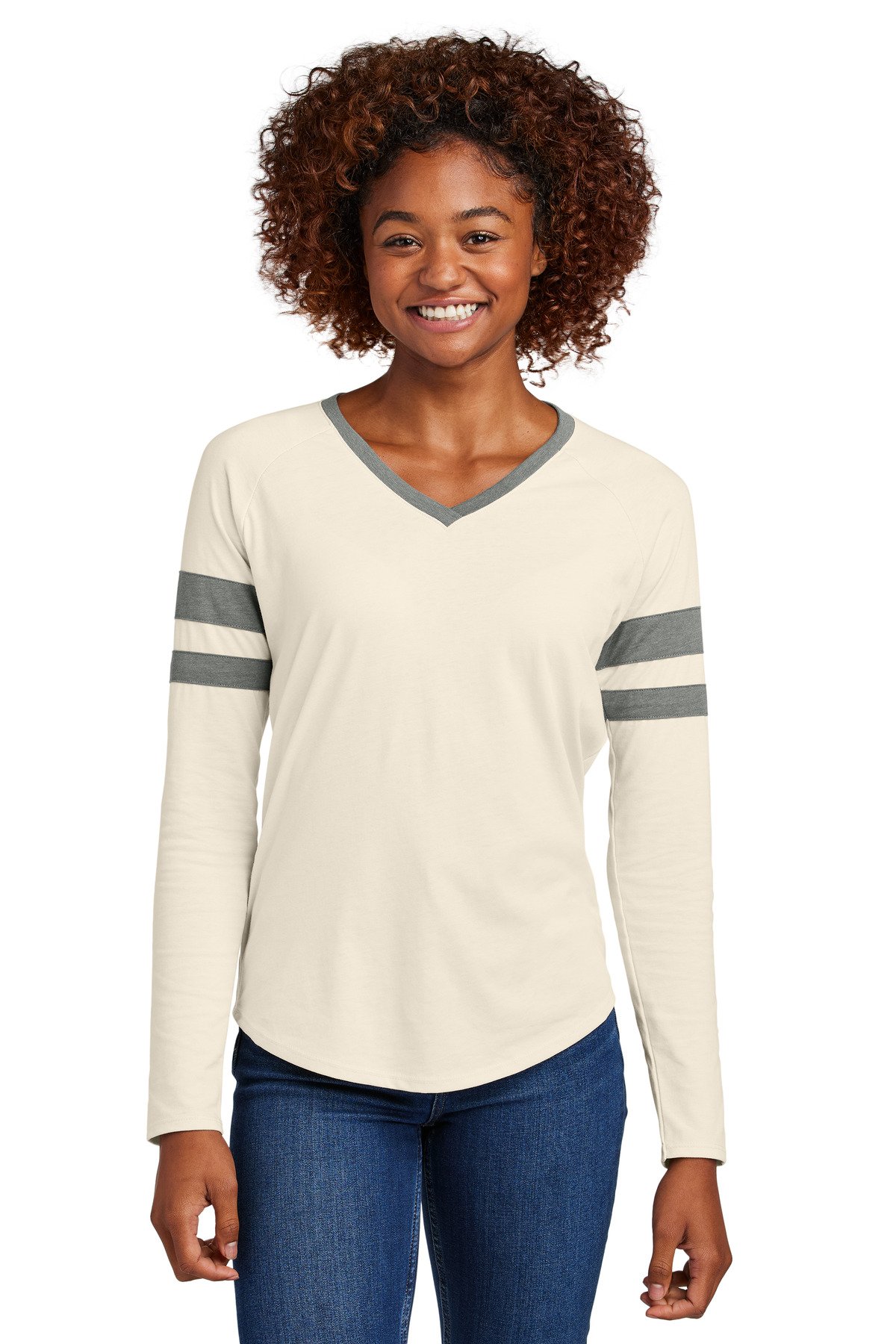 Sport-Tek ® Women's Halftime Stripe Long Sleeve V-Neck Tee LST6043 - Custom This Design